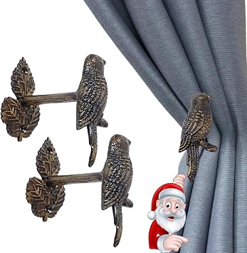 Rustic Metal Curtain Hold Backs Set of 2 Decorative Bird Shape Drapery Holdbacks for Window Panels Wall Mounted Tie Backs for Living Room, Bedroom & Office Vintage Curtain Accessory