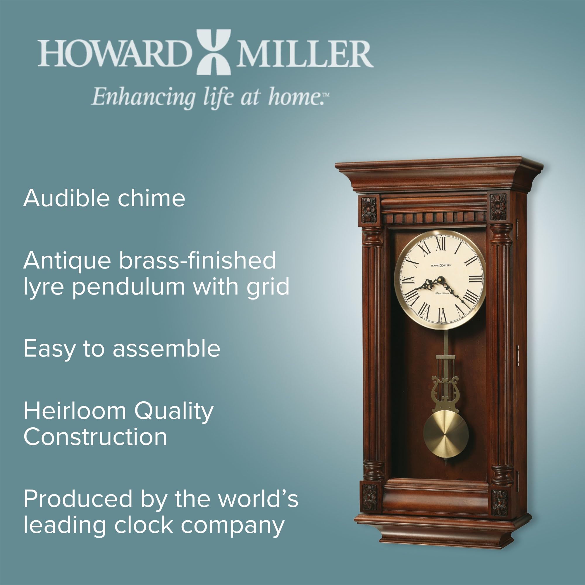 Amazon.com: Howard Miller Lewisburg Wooden Wall Clock | Lyre