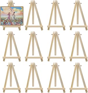 12 Pack 5 Inch Mini Wood Easel Stand, Tripod Easel Stand, Painting Easel for Holding Small Canvases, Photos, Business Cards