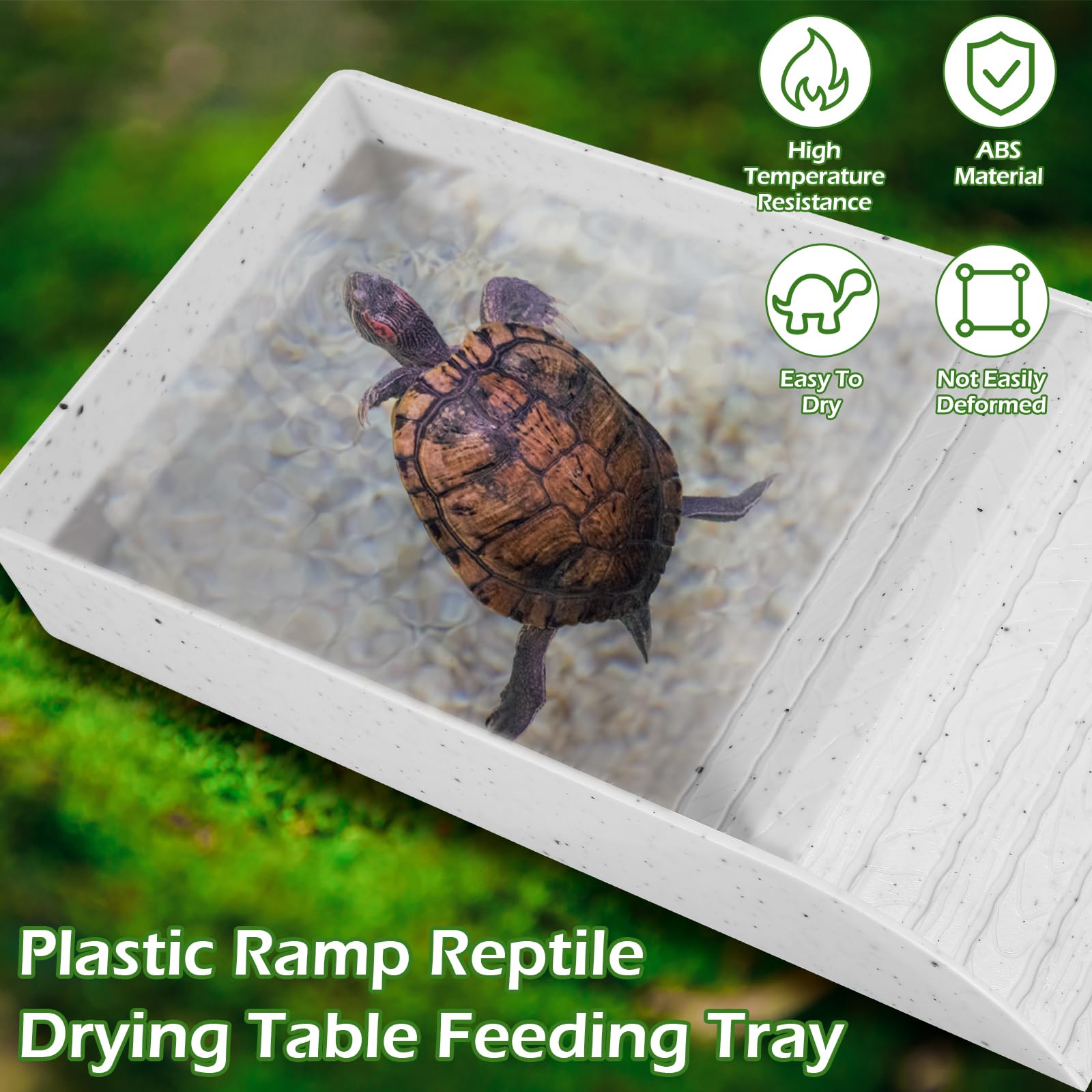 Tortoise Water Dish, Tortoise Bath Dish, 36x20x6cm Anti Slip Reptile Pool Bowl with Ramp,Reptile Feeding Box Dish - Image 2