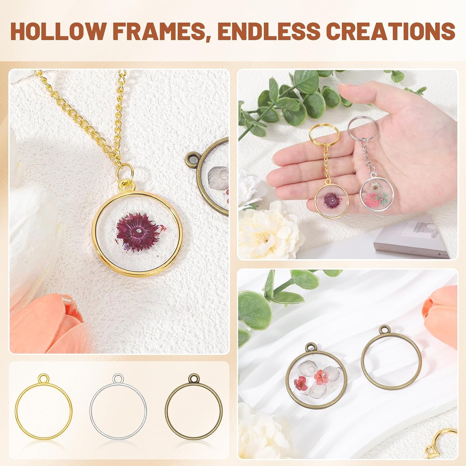 Gartful 30PCS Open Back Bezel for Resin, Hollow Frame Pendants for Resin Casting, DIY Jewelry Making Supplies, Round Shape image 3