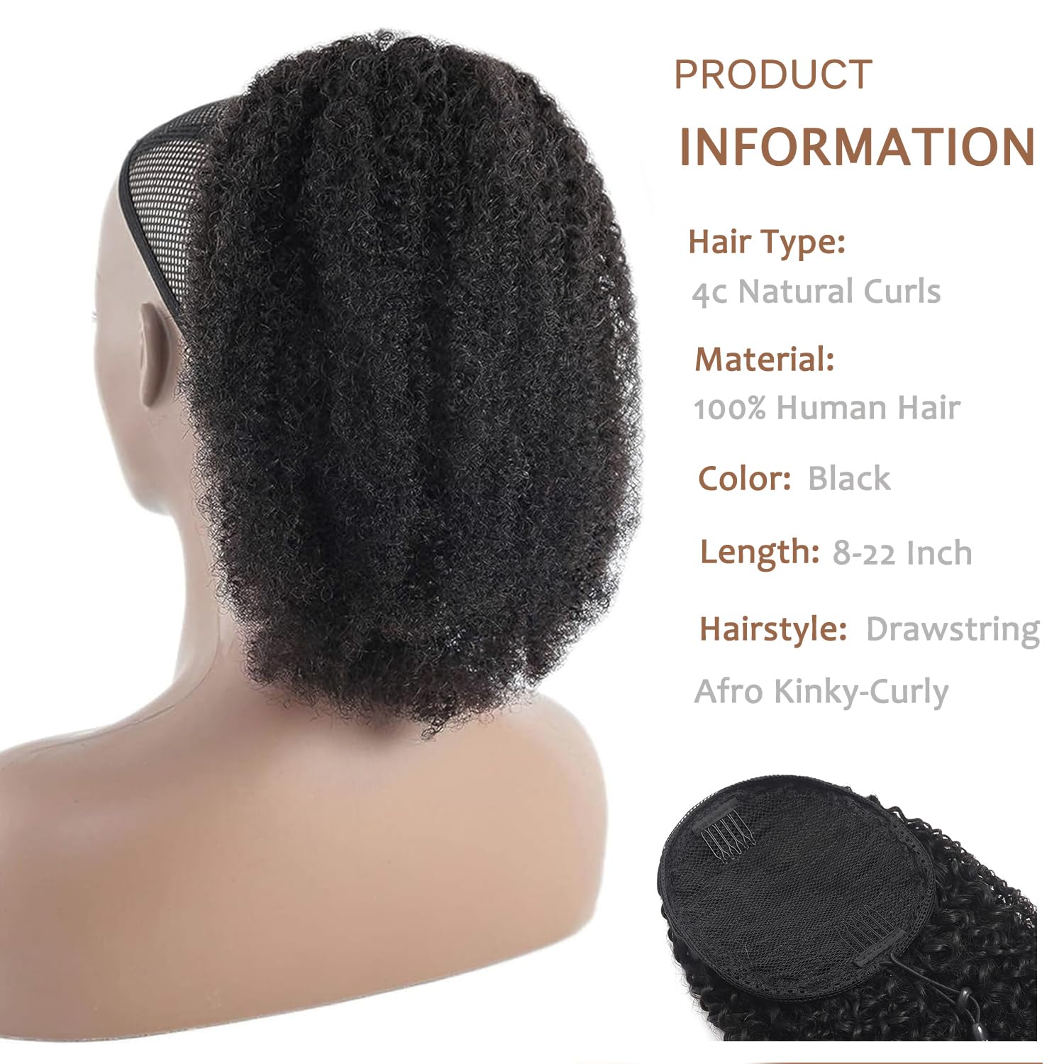 Afro Kinky Curly Human Hair Ponytail Extension