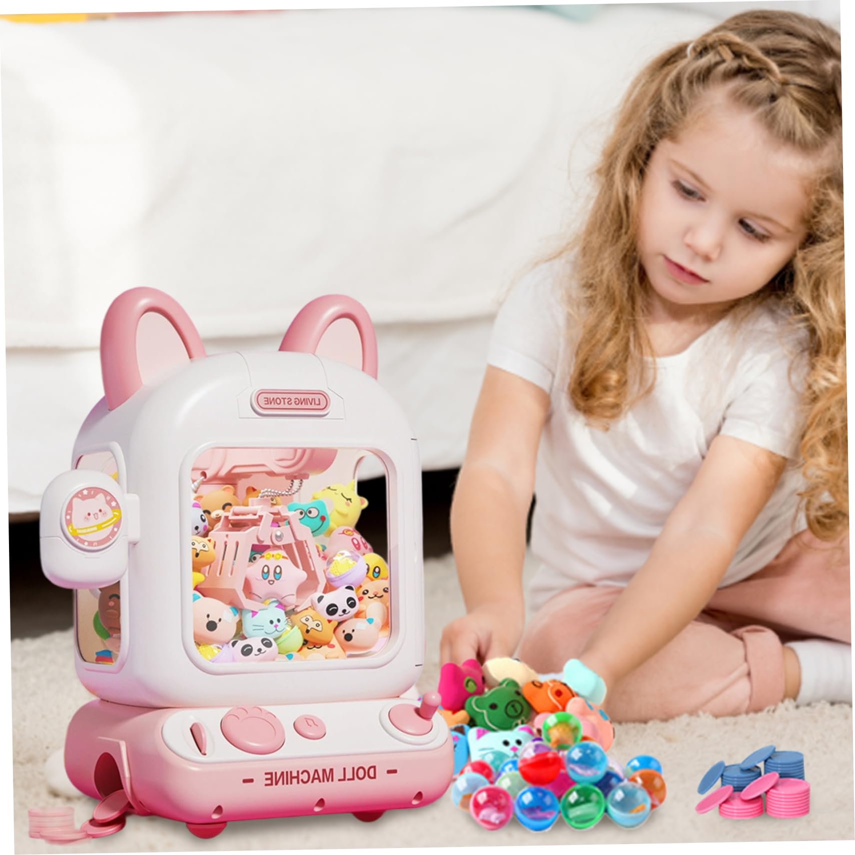 Macchina Artigli per Bambini, Macchina Artigli per Bambini con Luce e Musica, Mini Distributore Automatico con 10 Muppet, 10 Uova a Sorpresa e 12 Monete da Gioco, Giocattolo per a Batteria/U