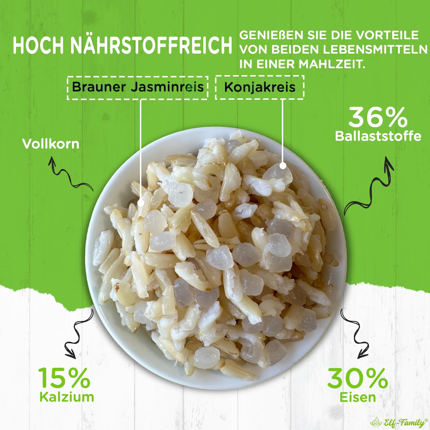 Elf-Family Konjac Rice Thai - Cuenco de Shirataki marrón - Caja de dieta para 1 dónde] - Arroz de jazmín instantáneo - Comidas preparadas para microondas - Superalimentos naturales - Micronutrientes
