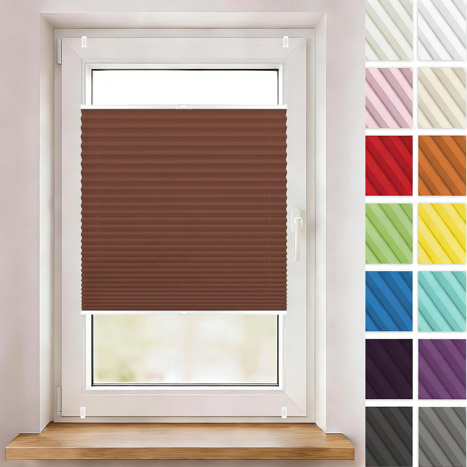 Store plissé sans perçage 60 x 140 cm volet fenêtre et porte marron