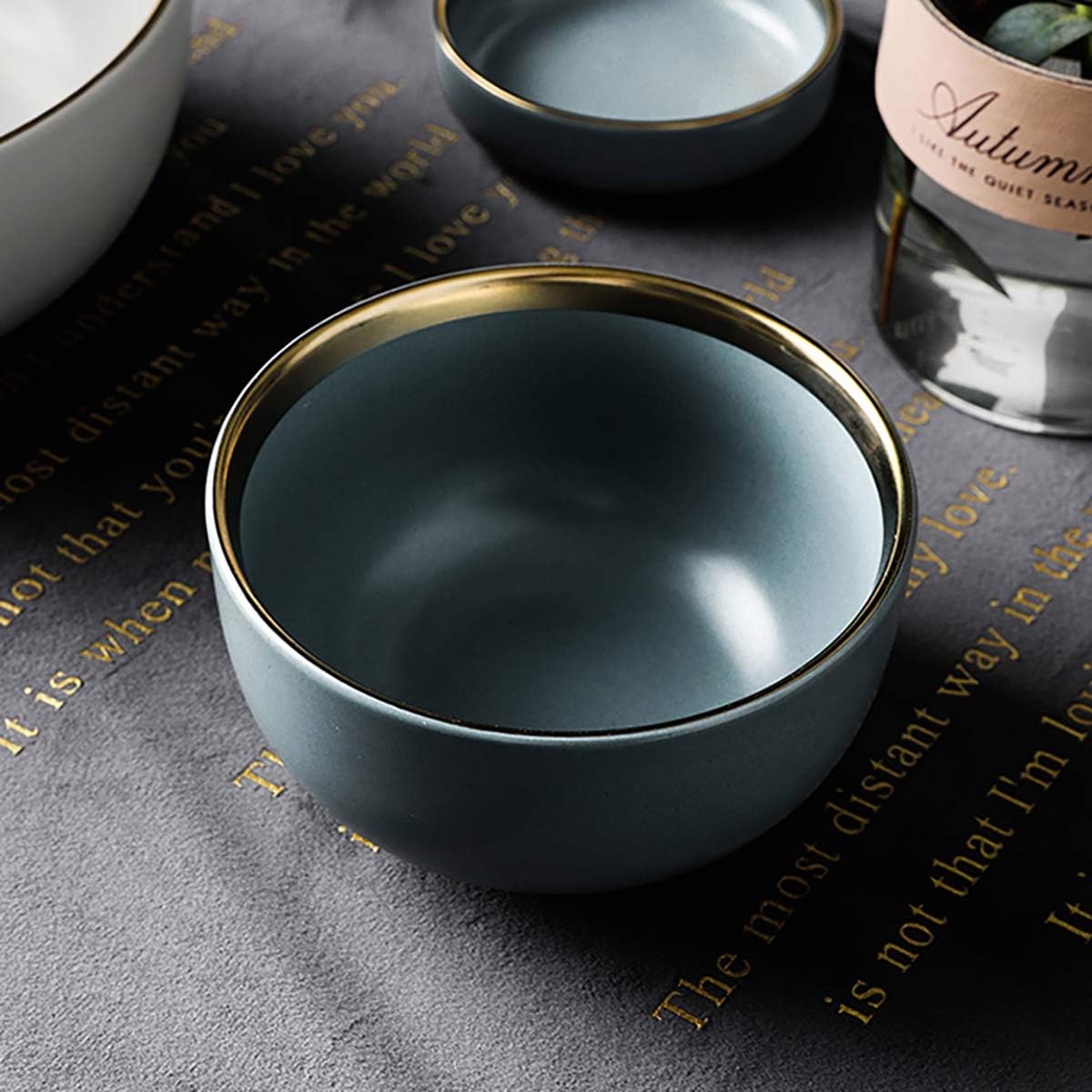 Premium Modern Gold Rim Ceramic Plate Porcelain Dish Elegant Restaurant Dinnerware Ceramic Plates Set Dishwasher Safe,Green,8 Inch