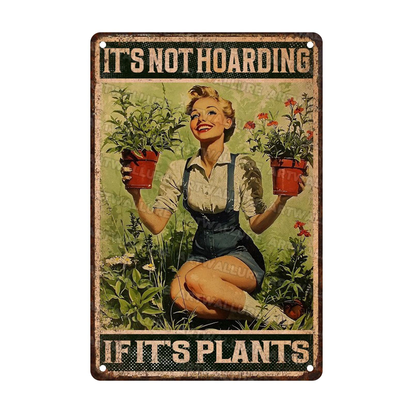 Anceky Metal Sign Vintage It‘SHoarding If It'S Plants Tin Sign Wall Decor for Home Kitchen Entryway Backyard Outdoor 12×16 Inch