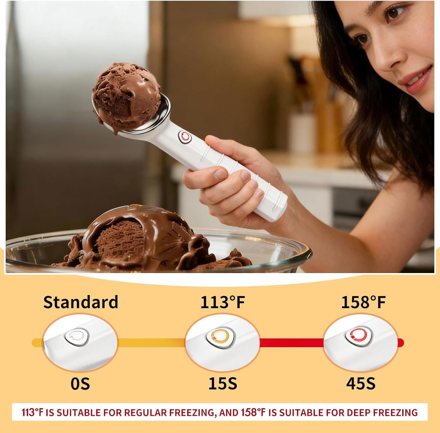 Paletta per gelato riscaldata, ricaricabile, elettrica, con 2 impostazioni di temperatura, in acciaio inox, per gelato, frutta, purè di patate, polpette