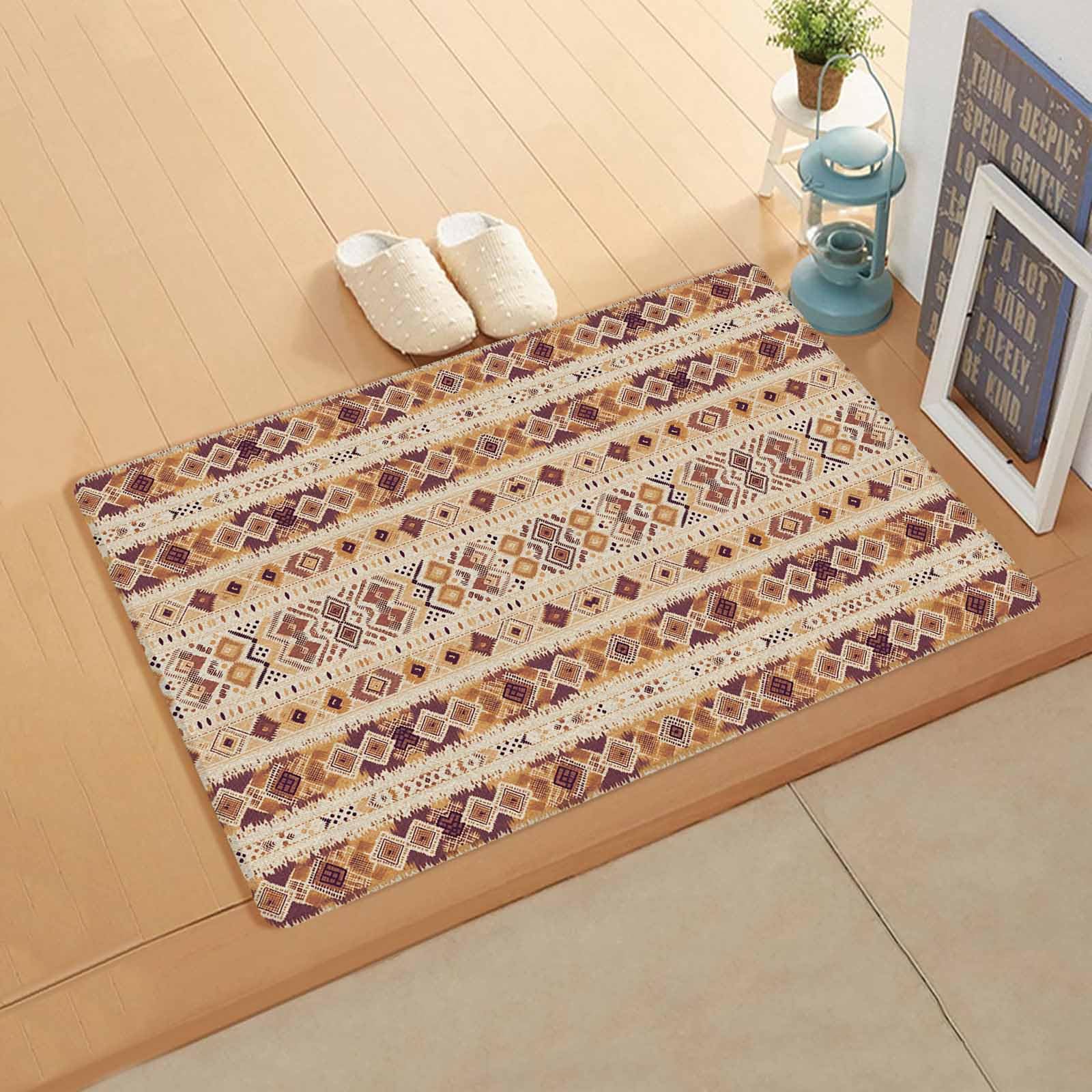 Southwest Brown Antifatigue Kitchen Bath Door Mat Cushioned Runner Rug,Washable Welcome Floor Sink Mat,Waterproof & Non-Slip Standing Doormat for Kitchen,Geometric Oriental Gradual Boho Tribal 18