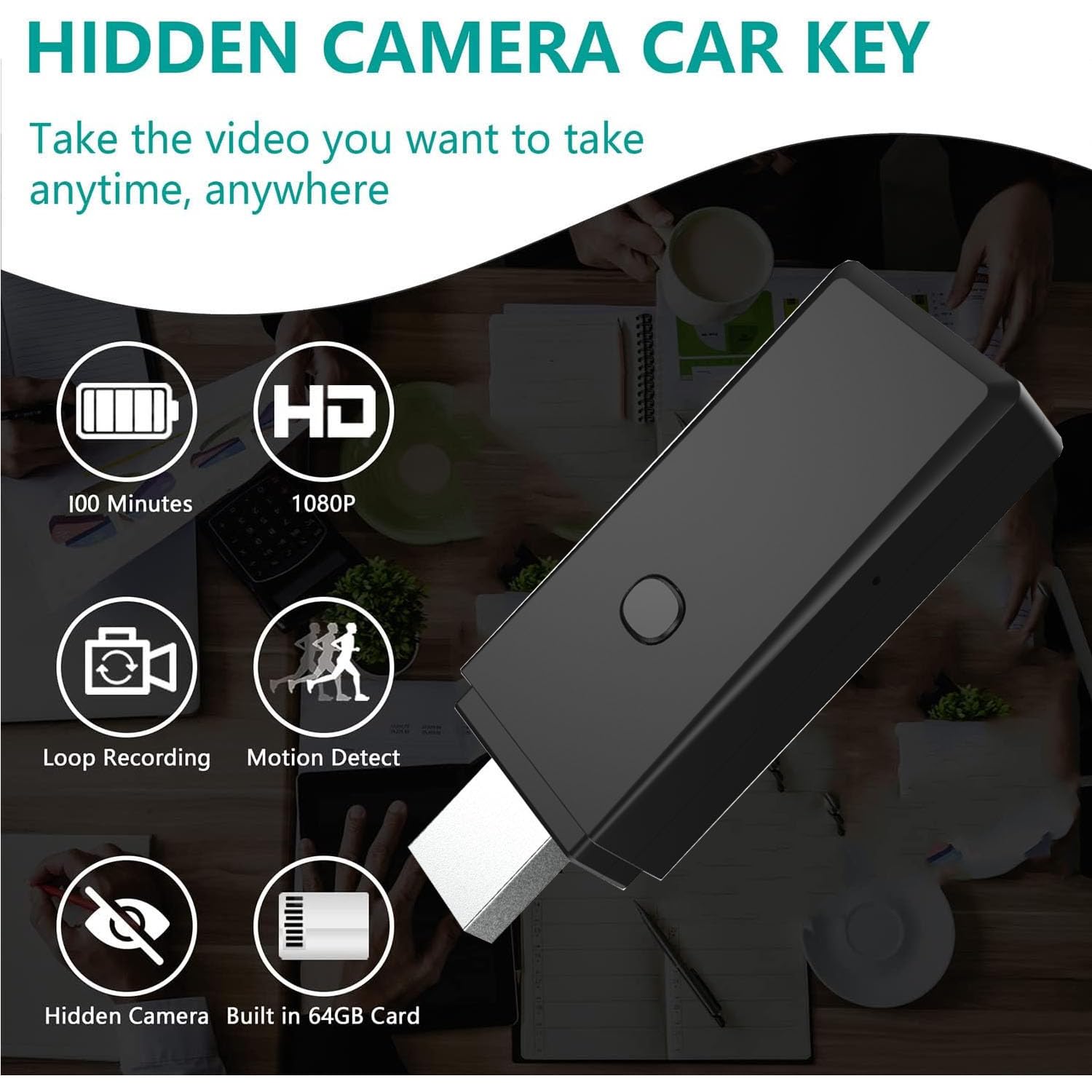 USB Caméra cachée 1080P HD Caméra Espion Cachée pour la Sécurité à Domicile Nanny cam avec Vision Nocturne et Détection de Mouvement