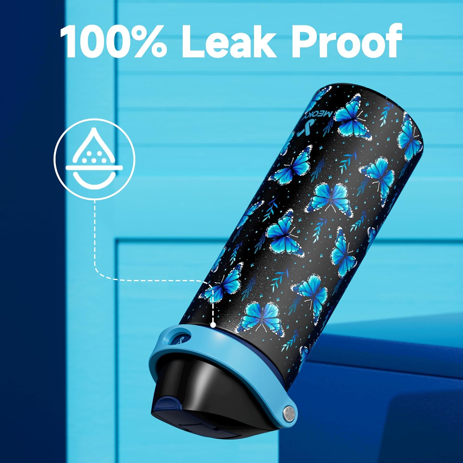 24 oz Insulated Water Bottle for Women: Meoky Glow in the Dark Water Bottle with 2-in-1 Straw and Spout Lid - Leak Proof, Cold for 24 Hours, Fits in Car Cup Holder, BPA-Free for Sports Travel, Moonlit