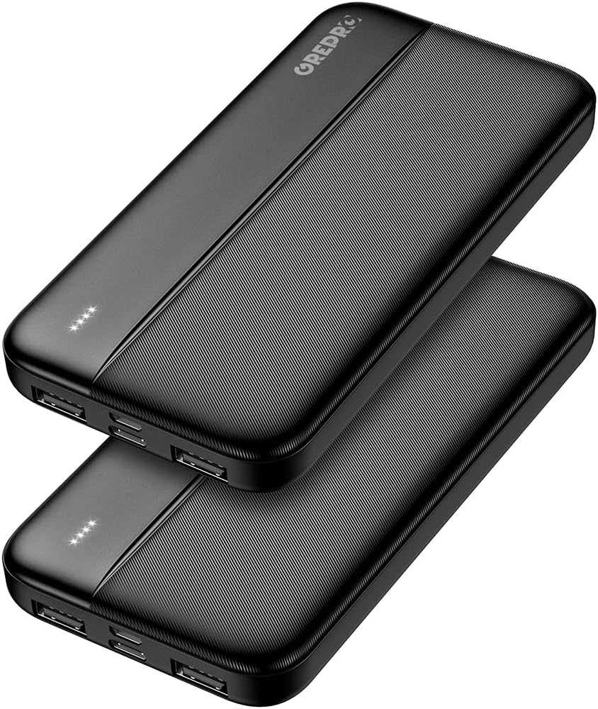 GREPRO Power Bank -2 Pack, 10000mAh Portable Charger Battery Pack with Type-C Input and 2 USB A + 2.4A USB-C Output Ports Compatible with iPhone 17 16 15 14 Pro Max phones and Tablets
