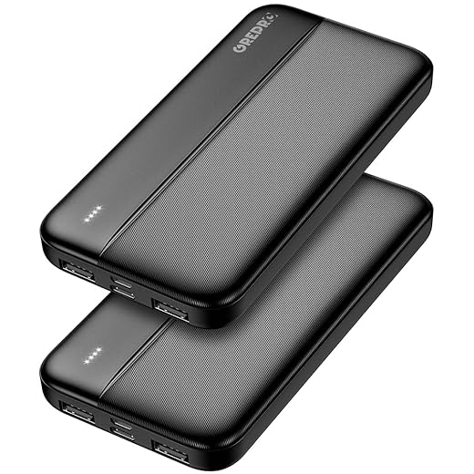 PowerBank 10000mAh - 2 Stück,GREPRO Externer Handyakkus,Power Bank Klein Aber Stark mit Type-c + Micro Eingängen Ports und 2.4A 2 USB + USB-C Ausgängen Ports für Smartphones,Tablet,Beheizbarer Hoodie