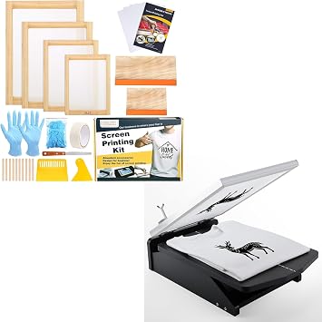 Caydo 31 Pieces Screen Printing Starter kit Include 4 Different Size of Wood Silk Screen Printing Frame, Screen Printing Machine, 19.3x12.2inch/41x31cm Screen Printing Press