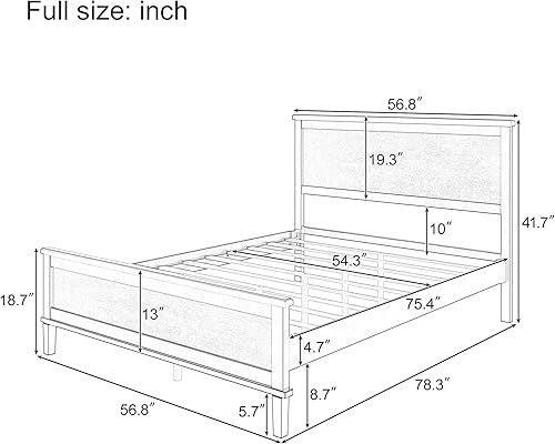 Miniatura 30 de LZ LEISURE ZONE Cama de plataforma de madera maciza de estilo moderno con cabecero, estribo, marco de cama de madera y patas de soporte central de