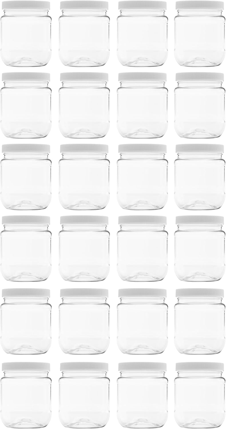 Plastic Storage Jars with Leak Proof Lids, BPA Free, Hand Wash Only (12oz Jar, 24PK)