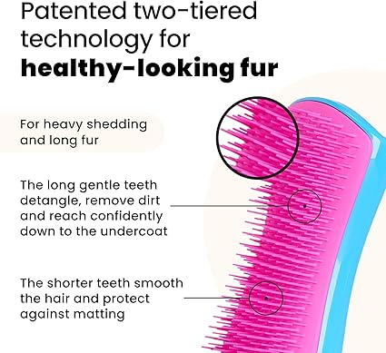 Pet Teezer De-Shedding Dog Brush by Tangle Teezer, Dog Grooming Tool for Long Haired Breeds and Wet or Dry Fur, Large, Blue & Pink
