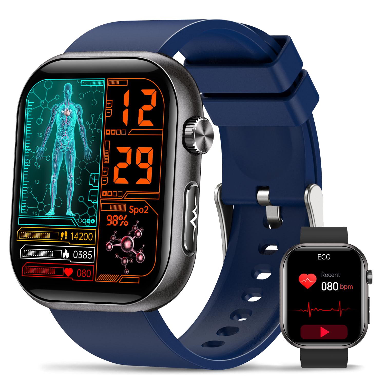 2026 Nuovo Smartwatch Uomo Salute, ECG/HRV/BMI,1,96" AMOLED Display (Blu)