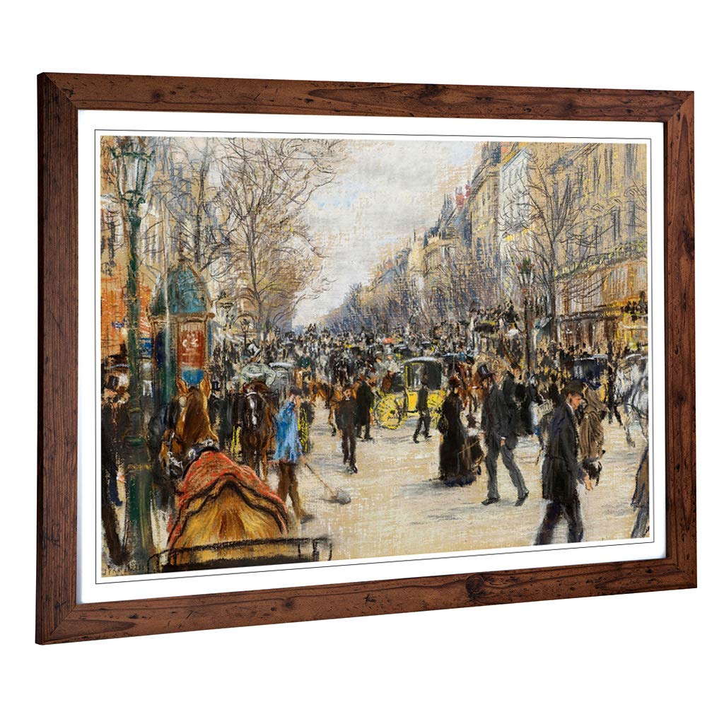 Big Box Art Framed Print of Jean-Francois Raffaelli On The Grand Boulevard Design | Wall Art Picture| Home Decor for Kitchen, Living Room, Bedroom, Hallway, Walnut, A2 / 24.5x18 Inch / 62x45cm