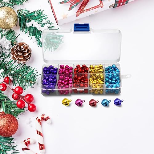 Miniatura 6 de 300 cascabeles, cascabeles de 0.3 pulgadas, cascabeles de Navidad de colores, campanas pequeñas de bricolaje con caja de almacenamiento para