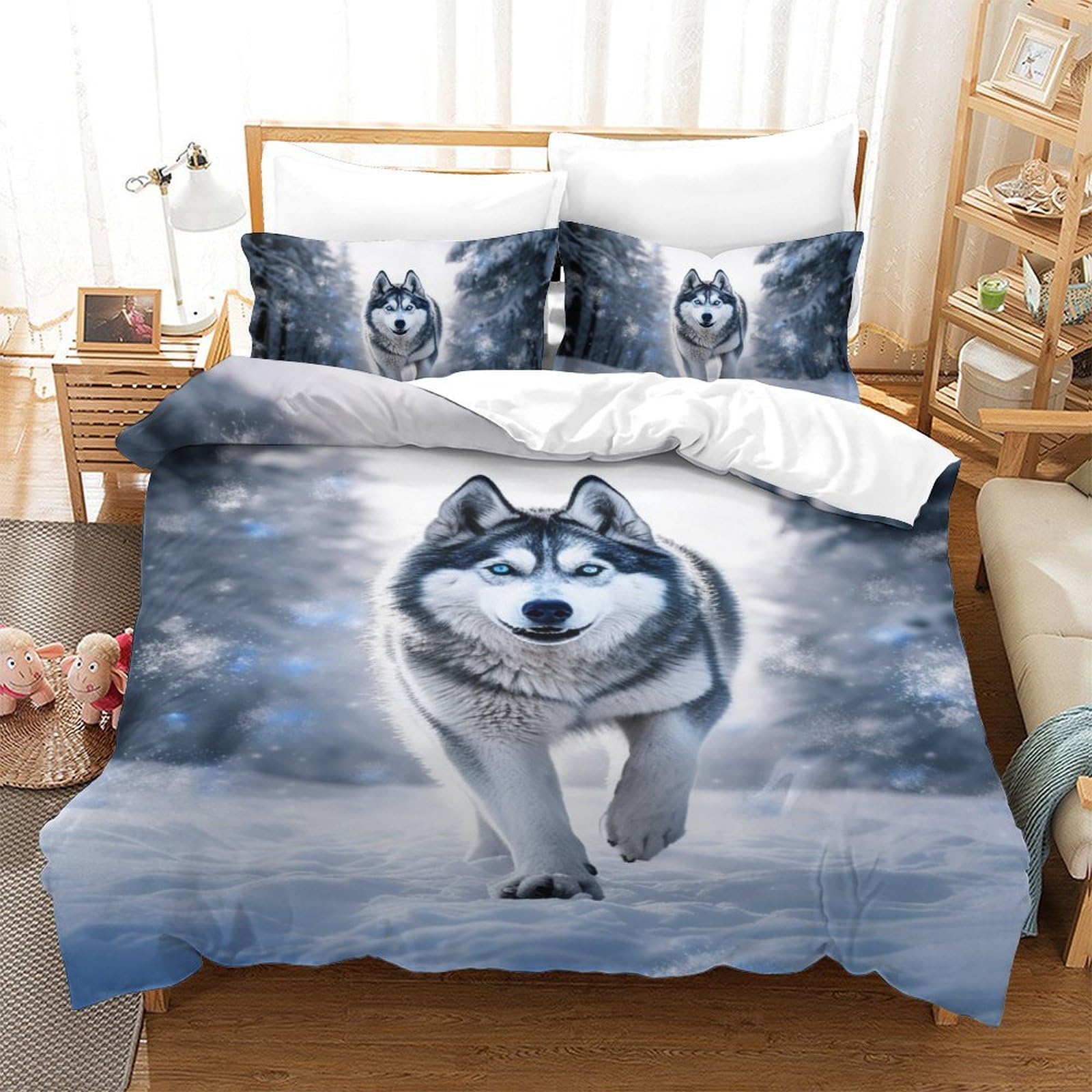 Housse de couette Husky imprimé 3D en microfibre respirante douce pour lit simple