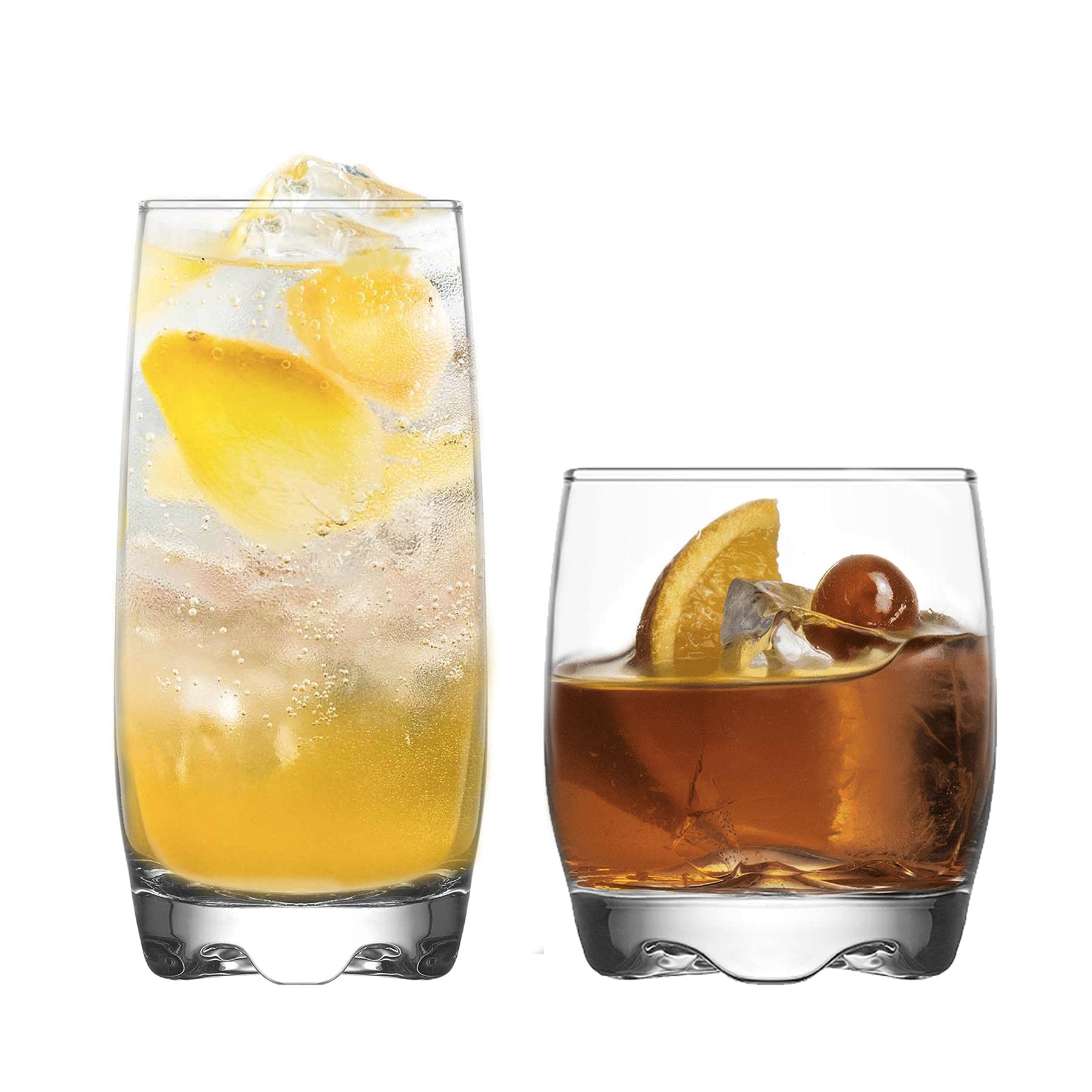 LAV 12pc Clear Adora Glassware Set - Mixed Glass Highball Cocktail Gin Glasses and Water Whiskey Drinking Tumblers