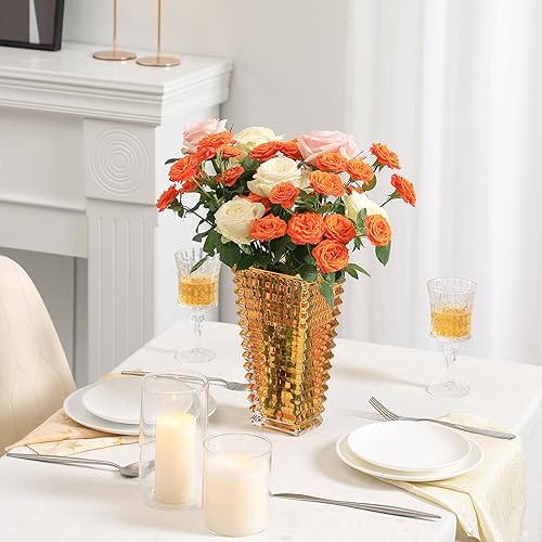 Miniatura 7 de MCMCNCUIU Jarrón de cristal, jarrón de vidrio ámbar, jarrón de vidrio, jarrones para centros de mesa, florero grande, jarrón de vidrio grande,