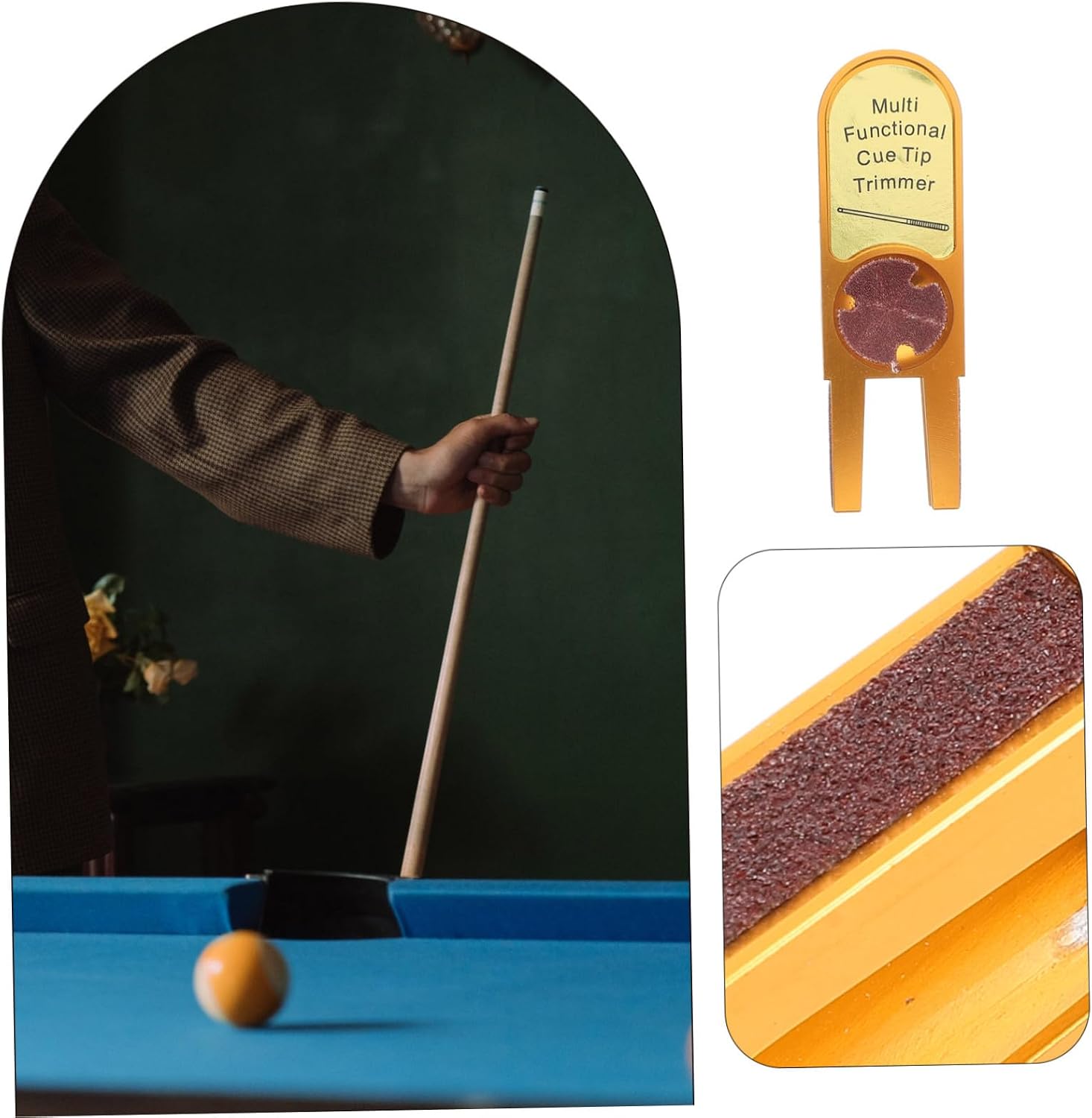 KOMBIUDA Multifunctional Pool Cue Tip Trimmer Cue Tip Repair Kit Billiards Shaper Tool