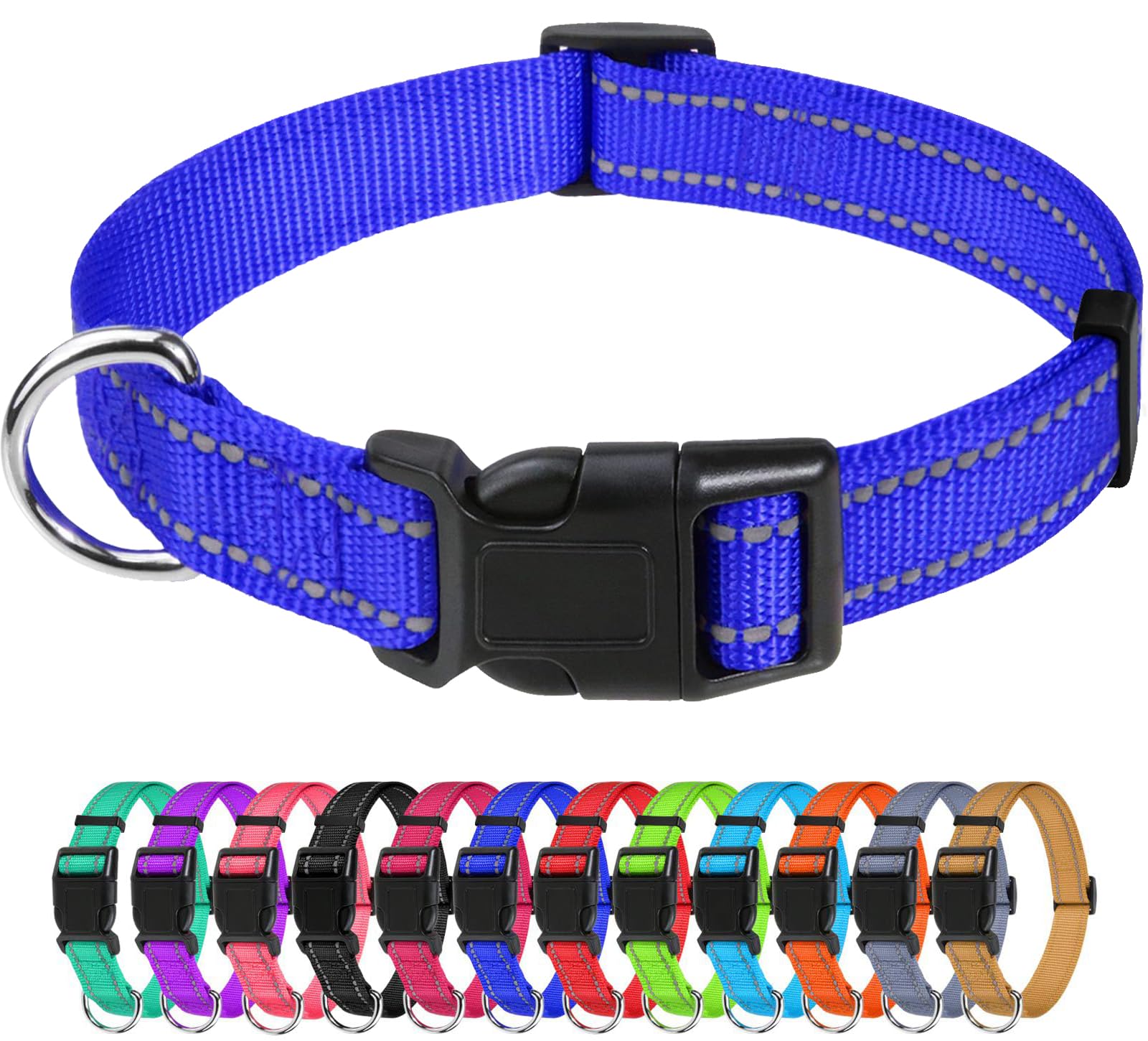 TagMe Reflective Nylon Dog Collars, Adjustable Classic Pet Collar with Quick Release Buckle for Small Dogs, Royal Blue, 2.0 cm Width