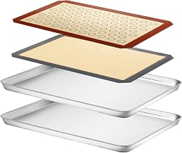 Baking Sheet with Silicone Mat Set, Yododo Set of 4 (2 Sheets + 2 Mats), Stainless Steel Cookie Sheet Baking Pan Tray with Silicone Mat, Non Toxic & Heavy Duty & Easy Clean - Size of 17½ inch
