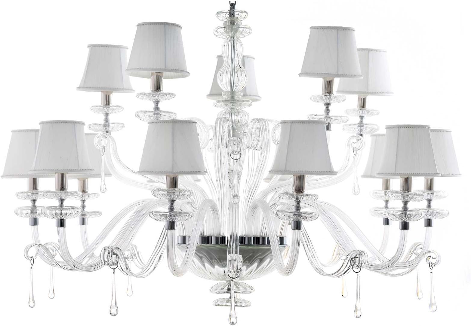 Il PARALUME Mona Marina Murano Glass Crystal Chandelier in Polished Nickel | Hand Made in Italy | Luster