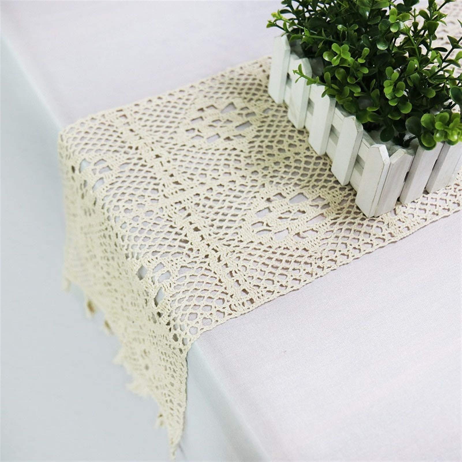 Elegante e lussuoso Runner da tavolo in pizzo for decorazioni di Partito Runner da tavolo beige Tovaglia rettangolare in pizzo all'uncinetto Elegante tovaglia a rete cava for decorazioni di Partito ru
