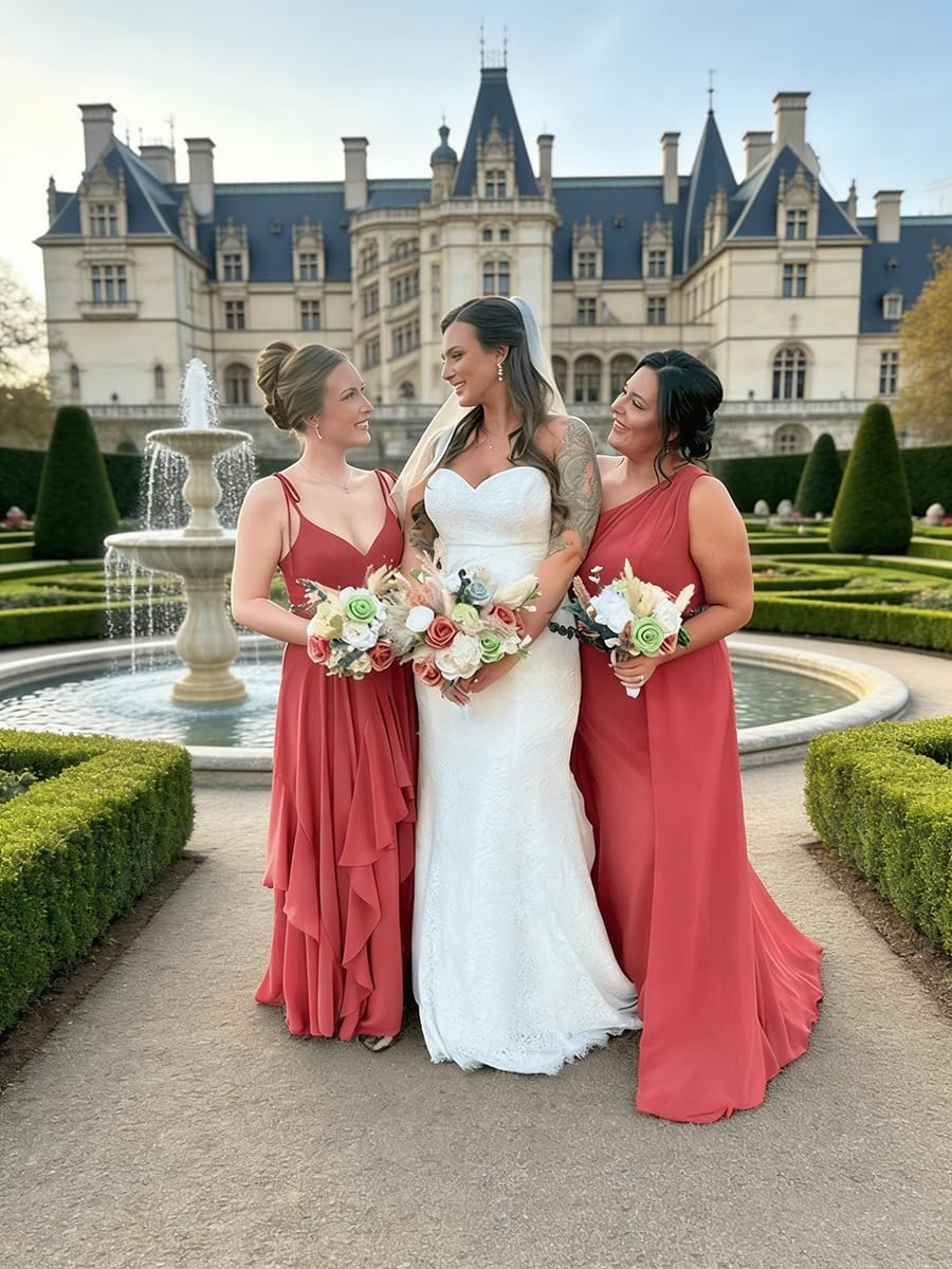 Chiffon Bridesmaid Dresses for Women Long Formal Dress V Neck A Line Wedding Guest Dresses