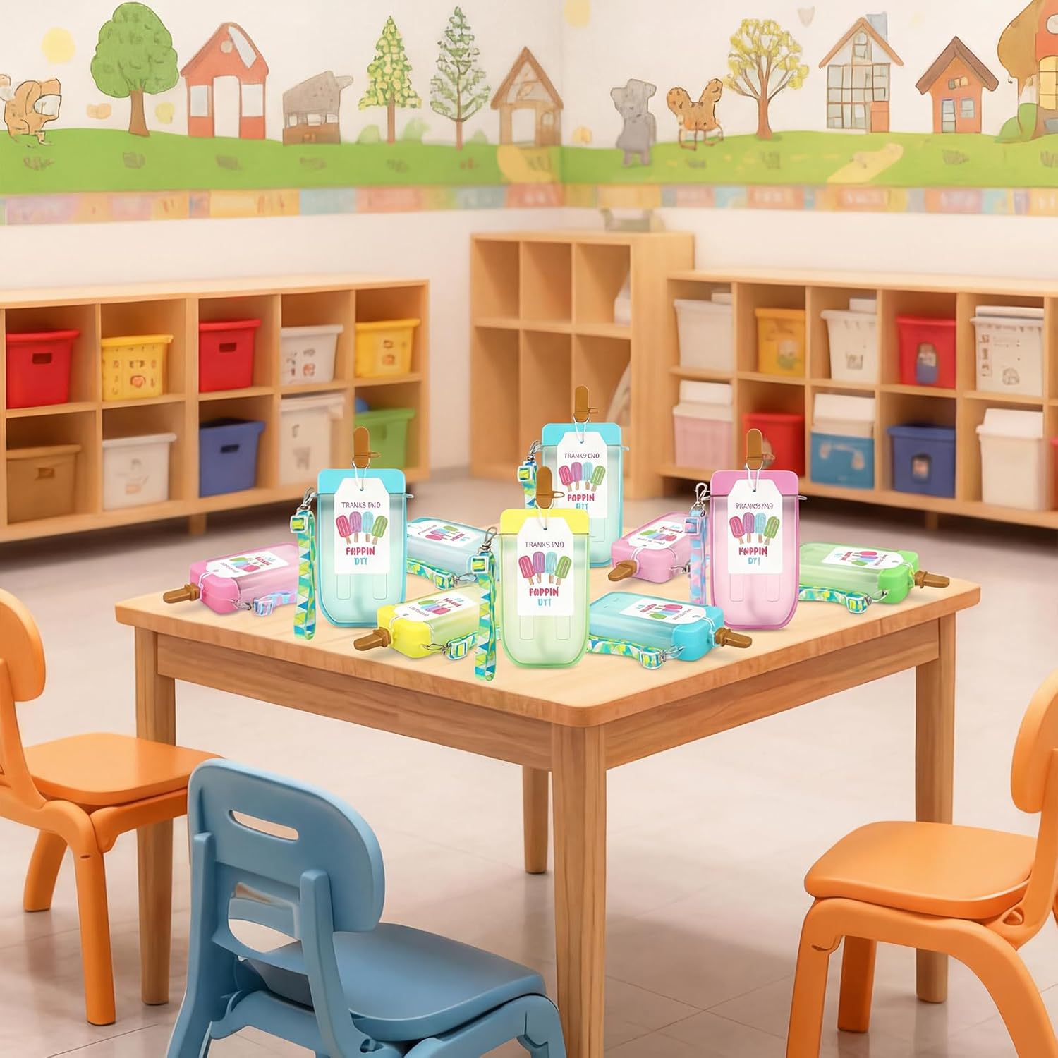 6 Sets End of Year Students Gift from Teacher Ice Cream Water Bottles with Straw Strap and Cards Summer Graduation Student Class Gifts for Classroom Summer Party