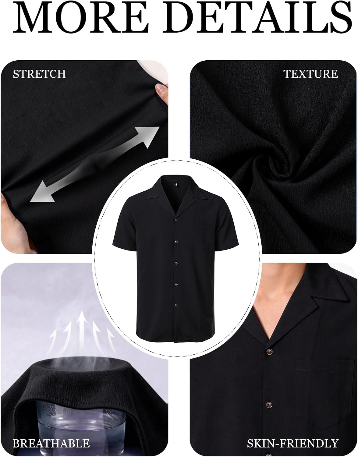 JEMITOP Men's Stretch Cuban Collar Shirt Summer Lightweight Short Sleeve Button Down Shirts with Pocket for Beach Vacation