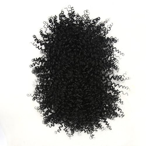 Miniatura 3 de ZigZag Hair Cola de caballo de cabello humano afro rizado con cordón y flequillo, extensiones de clip para mujeres negras, 10 pulgadas (afro rizado)