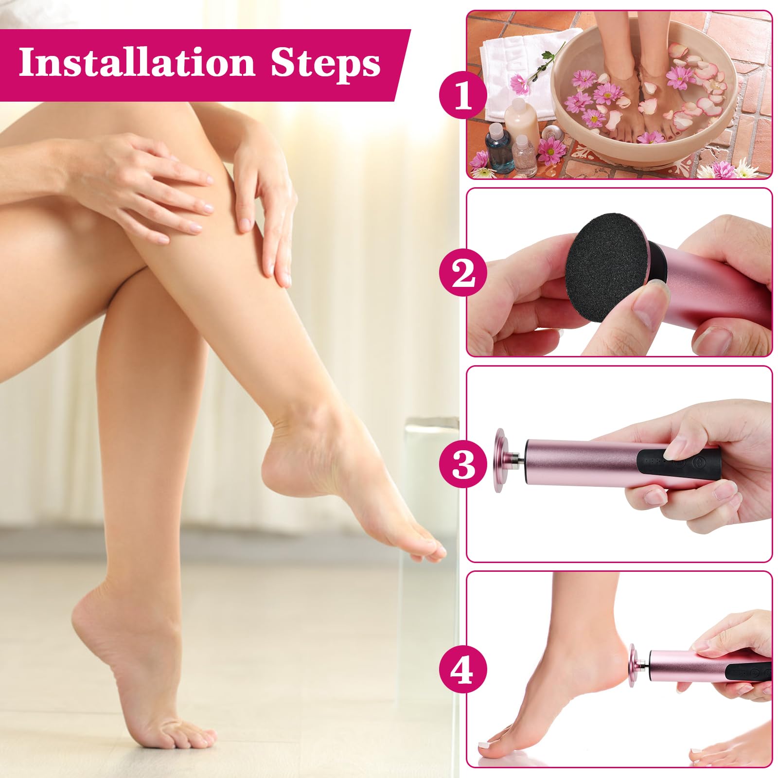 2 in 1 Lima Electrica Pies Durezas con 30 Almohadillas de Repuesto, 6 Velocidades Recargable Pedicura Electrico, Quita Callos Profesional, Foot File, Eliminar Durezas y Callos