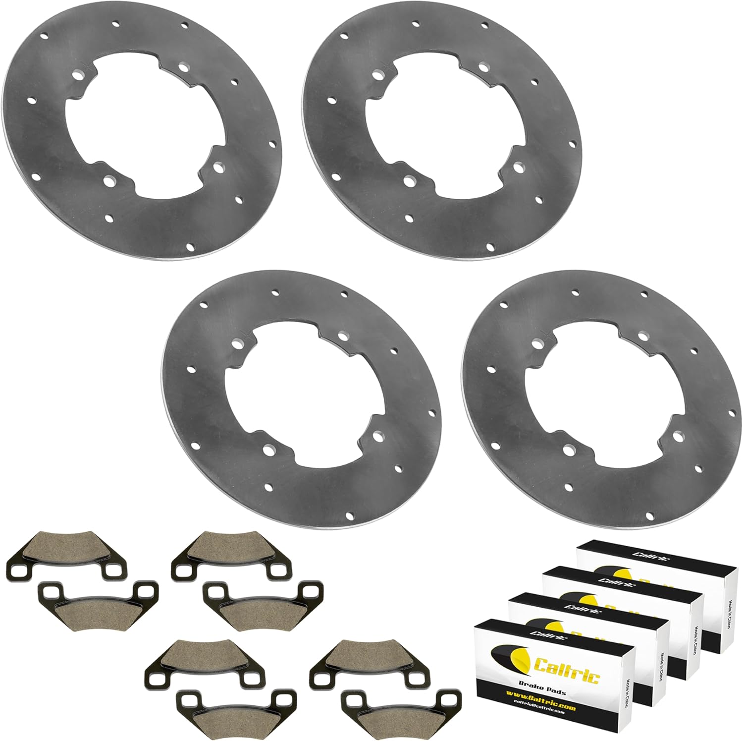 Caltric Front and Rear Brake Disc with Pads compatible with Arctic Cat TRV 500 GT 2012