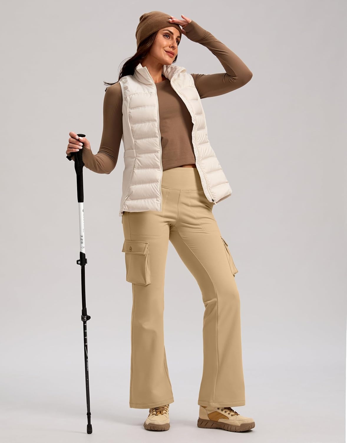 G Gradual Women's Fleece Lined Cargo Pants 6 Pockets Bootcut Water Resistant Winter Flare Leggings for Work, Hiking, Travel - Image 3