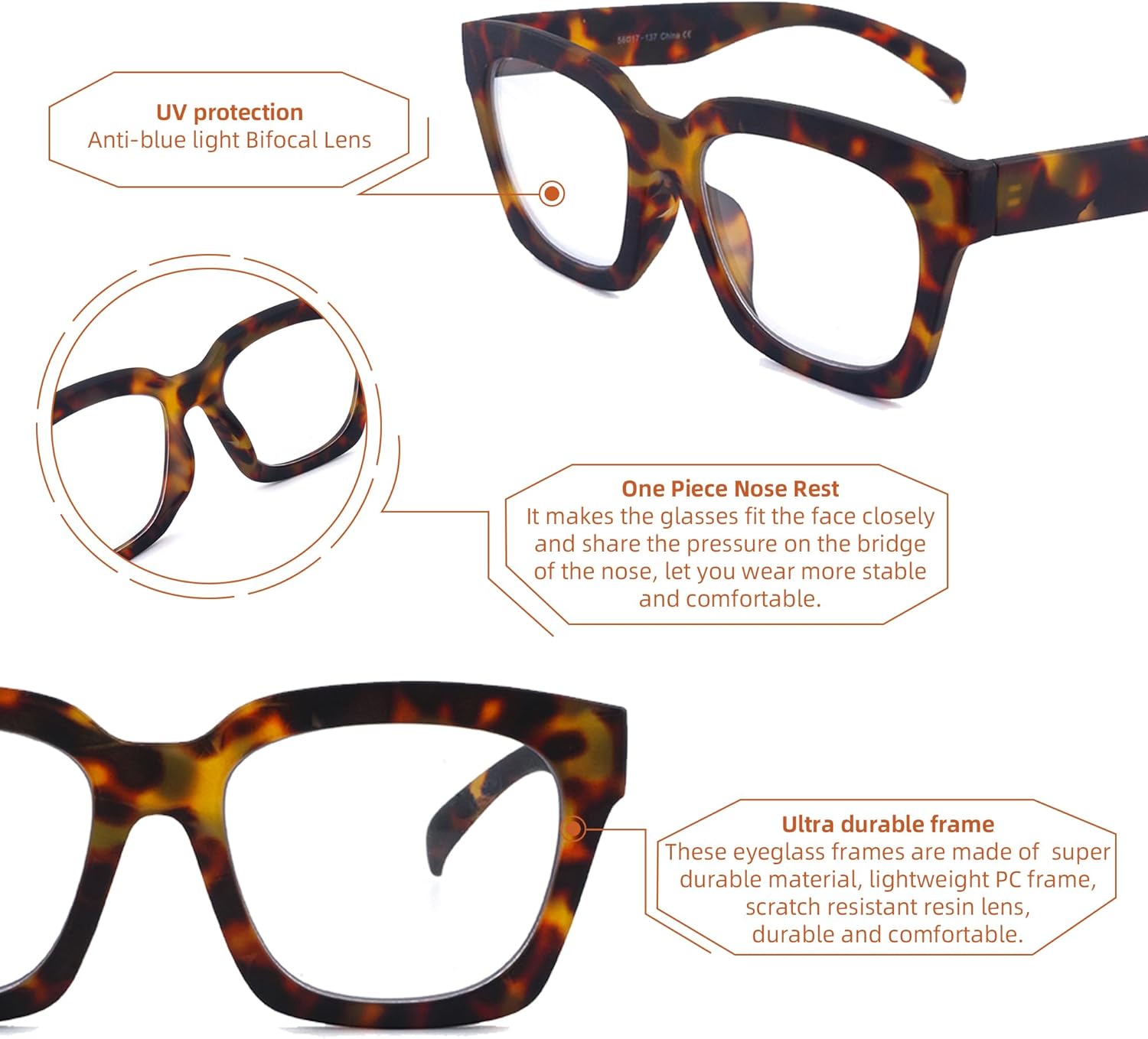 HIYANJN Progressive Reading Glasses For Women Men Oversized Oprah Style Blue Light Multifocal Readers(3x) - Image 4