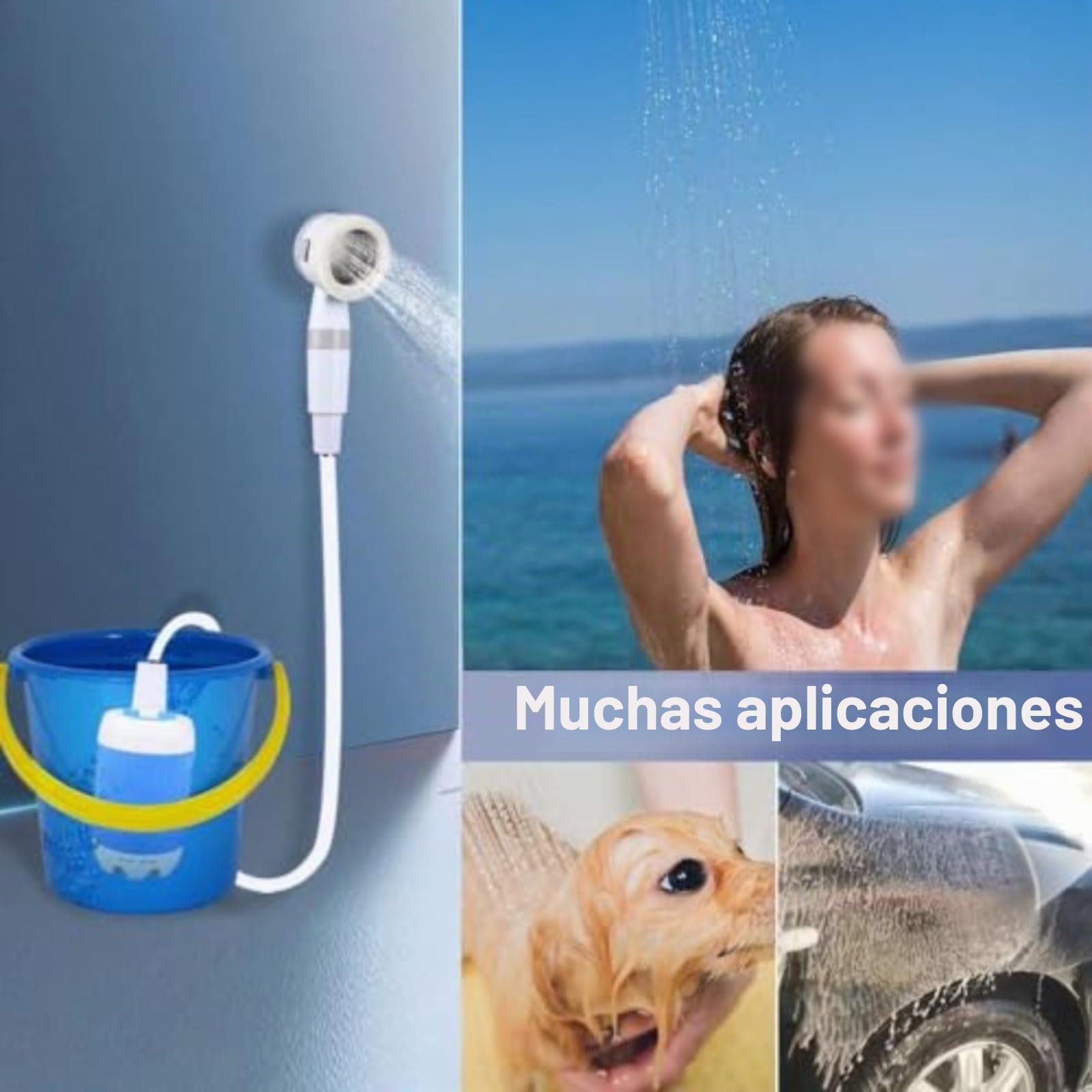 Ducha portátil para acampar, sistema de cabezal de ducha recargable portátil con bomba de agua con batería y bolsa de almacenamiento para actividades al aire libre