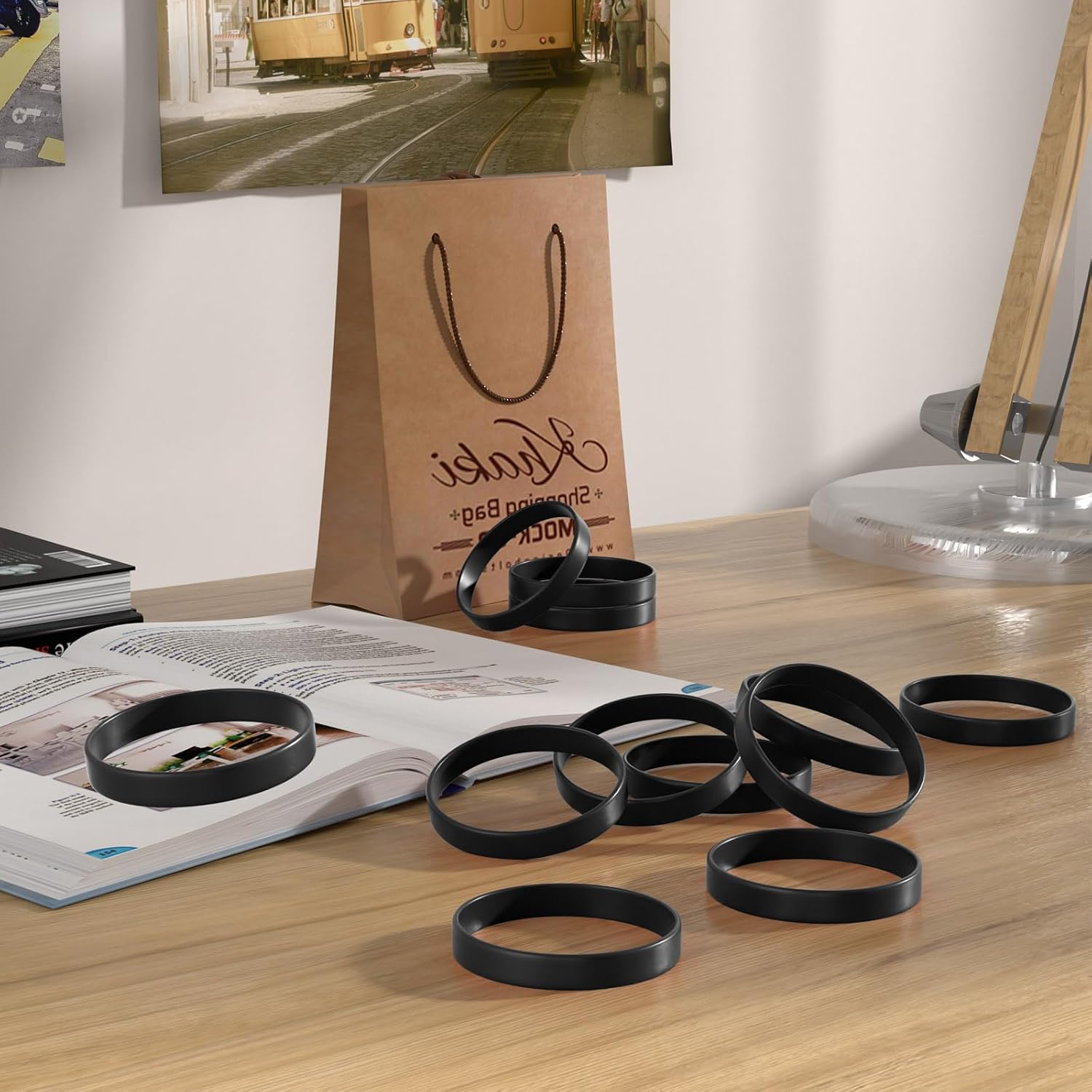 Morcheiong 12 Pieces Silicone Bracelets- Black Color Blank Rubber Wristbands for Adults Teen Party Favors