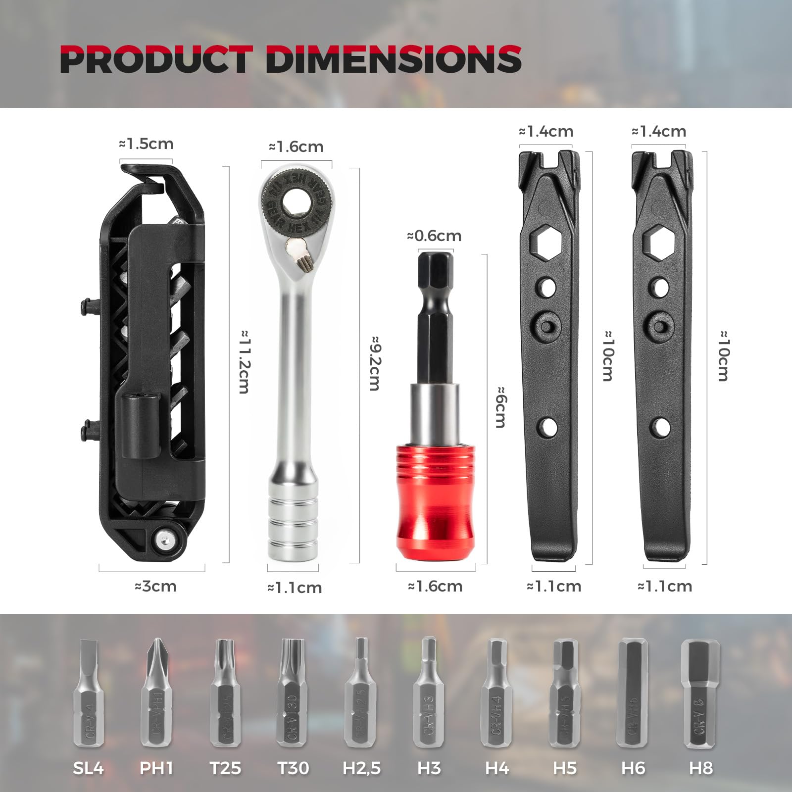 ROCKBROS 10-in-1 Fahrrad-Multitool mit Ratsche und Reifenhebern, Kompakt & Leicht, Reparaturwerkzeug für Rennrad, MTB und Unterwegs