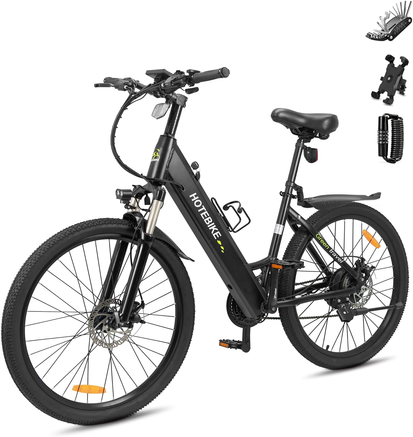 HOTEBIKE26" Electric Mountain Bike for Adults with 700W Peak Motor - 36V 10Ah Battery (30-45 Mile Range) - 21-Speed Gears - Lockable Suspension Fork - LCD Display with Thumb Throttle,Waterproof