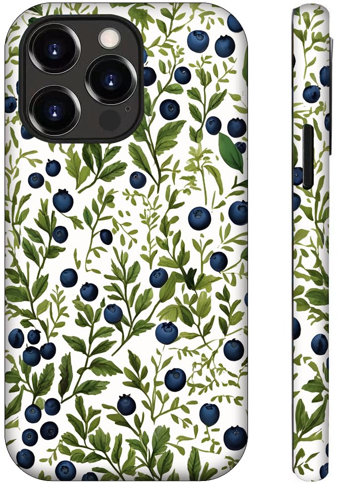 OTTRZMTER Case Compatible with iPhone 16,Blueberry Summer Hybrid 2 Layer Hard Shell Silicone Protective Pattern Design for Girls Boy Women Men