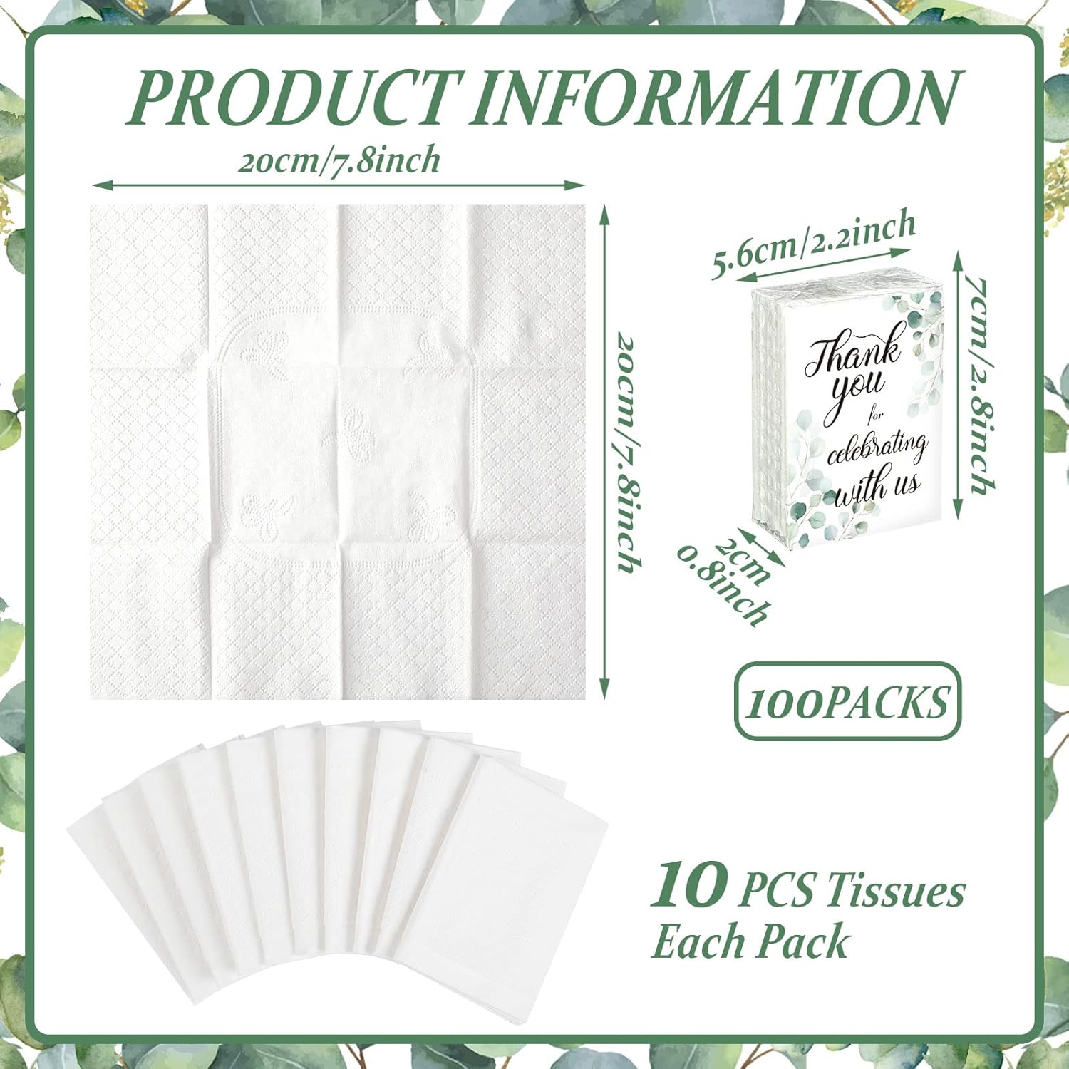 Sinmoe 100 Pack Wedding Facial Tissues Mini Pocket Tissues Travel Size 3 Ply Wedding Favors for Guests Facial Napkins for Bride Shower Thank You for Celebrating with Us Party Favors