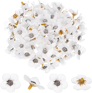 50-Pack Artificial Flower Heads, Small Silk Faux Daisy Flowers for Wedding/Garland/Hat/Shoes/Party Decoration, Fake Mini Cherry Blossom Petals Bulk [White]
