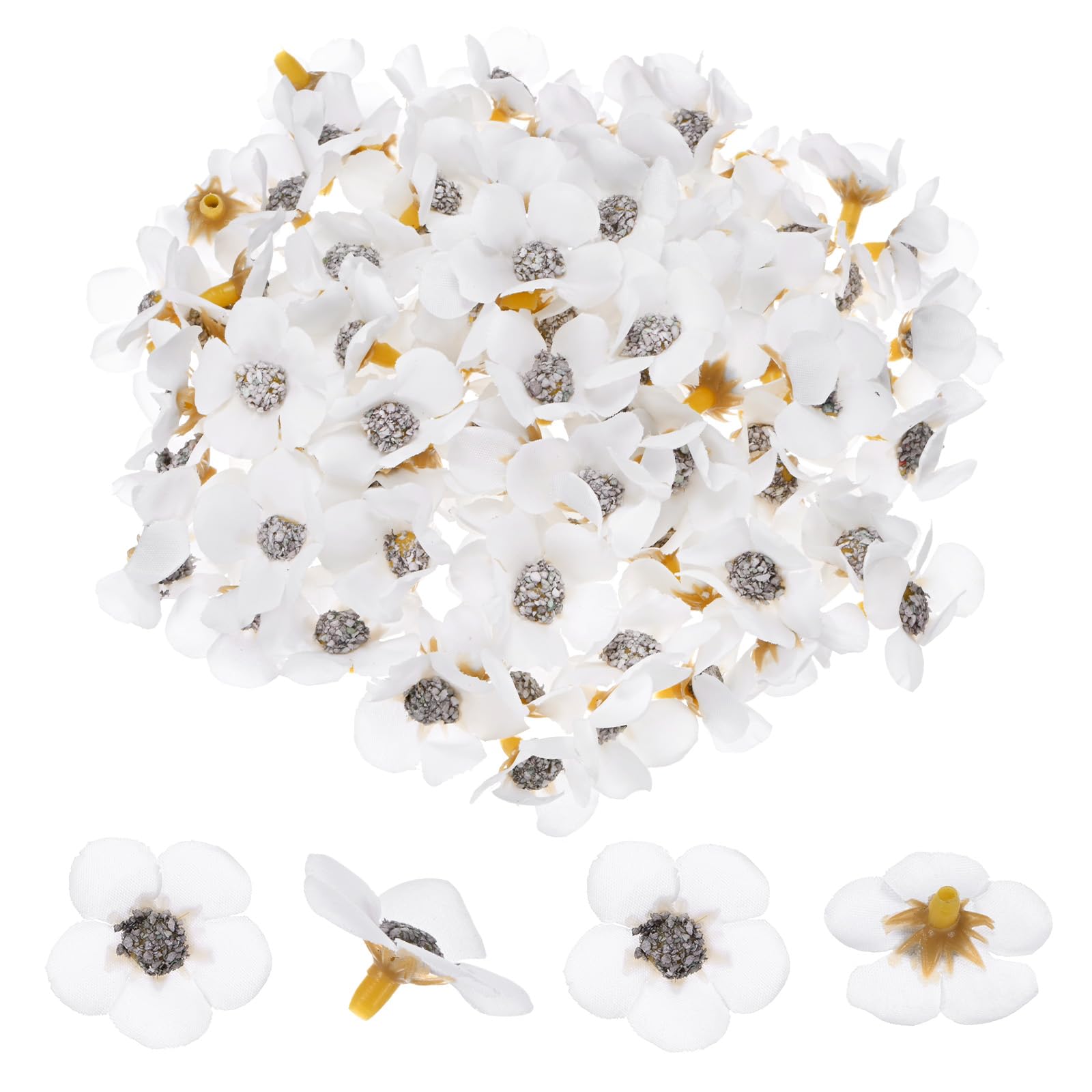 M METERXITY 50-Pack Artificial Flower Heads, Small Silk Faux Daisy Flowers for Wedding/Garland/Hat/Shoes/Party Decoration, Fake Mini Cherry Blossom Petals Bulk [White]