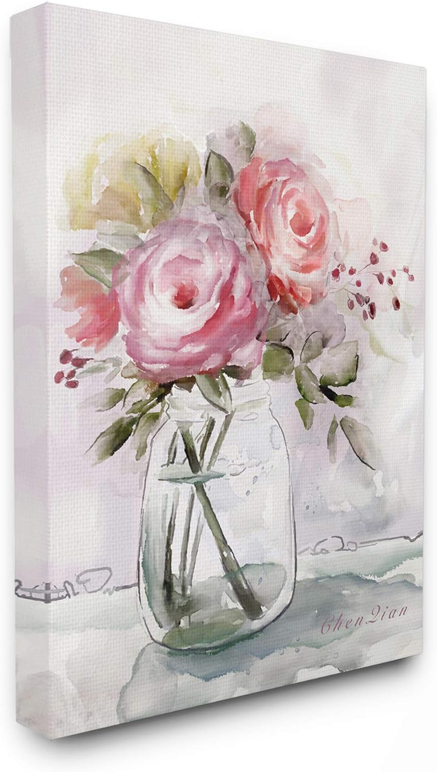 Stupell Industries Flower Jar Pink Green Watercolor Painting Canvas Wall Art, Multi-Color