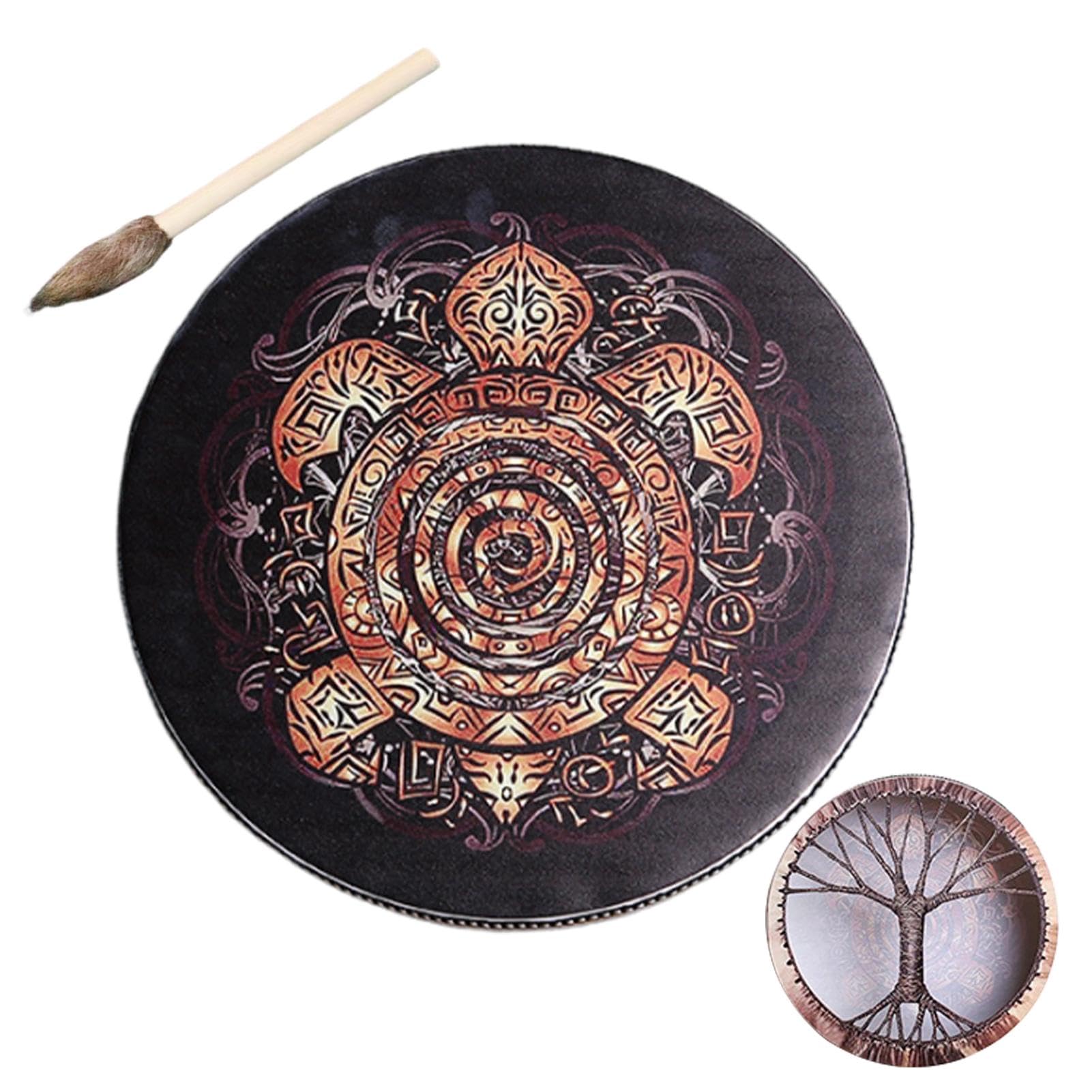 Tamburo a mano in legno, strumento musicale, tamburo a mano leggero, strumento musicale multiuso, strumento sciamanico mistico artigianale per meditazione, guarigione, amanti della musica